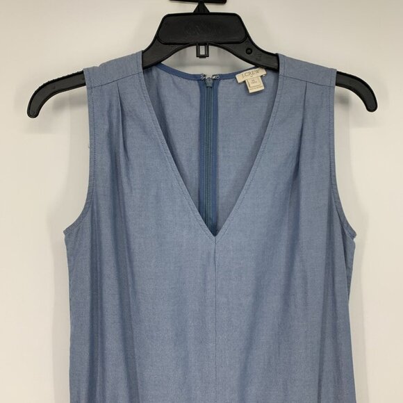 J.Crew Jumpsuit Blue Chambray Sleeveless V Neck Skinny Pockets - Picture 2 of 10